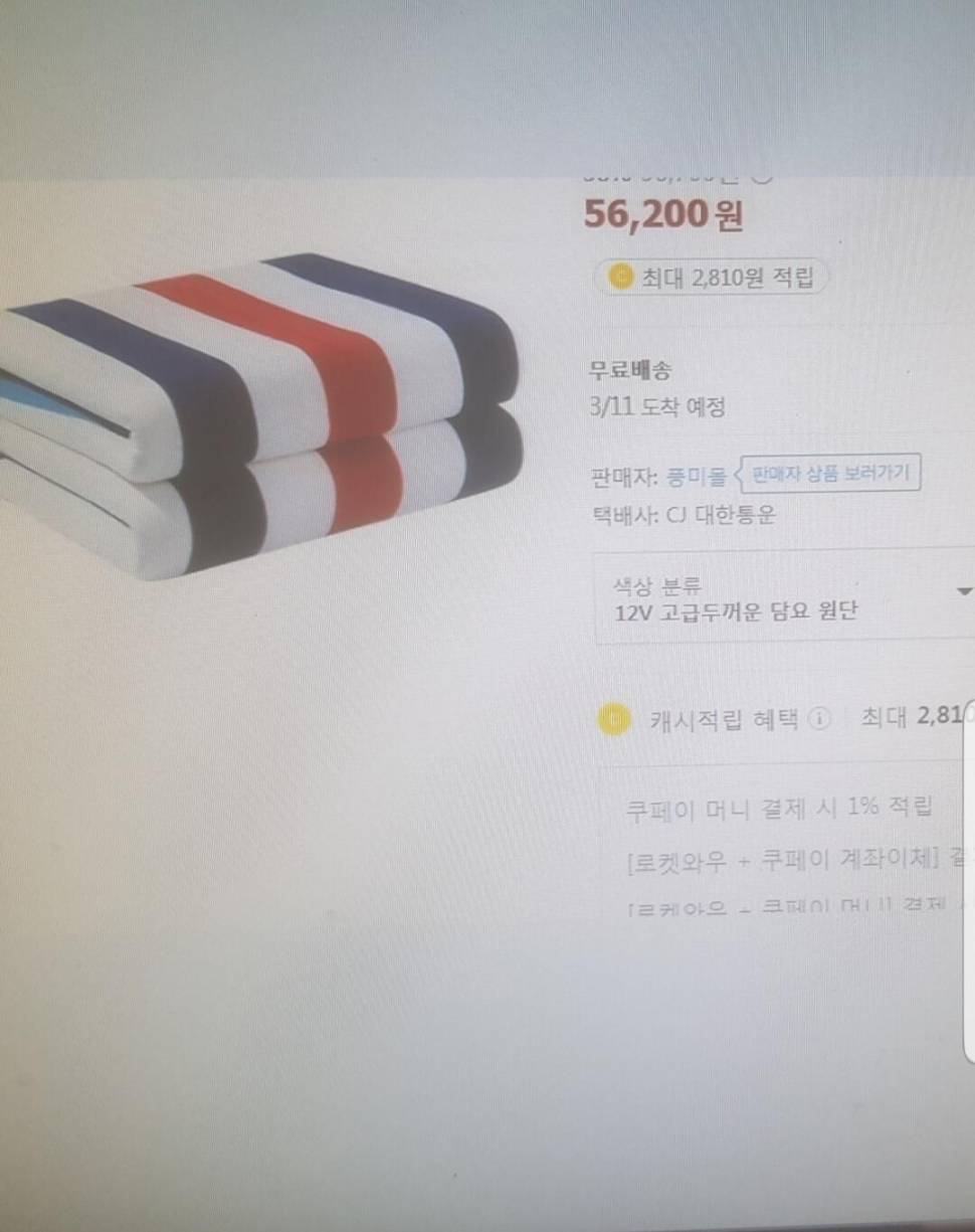 한지찌대물찌새상품12볼트전기담요 (중고장터 - 팝니다)
