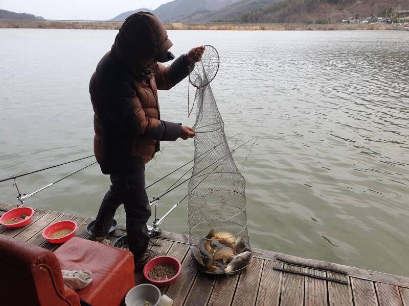 아산 산들낚시터의 3월7일에 올리는 조황및 방류 모습입니다 (유료터정보 - 유료터점주조황)