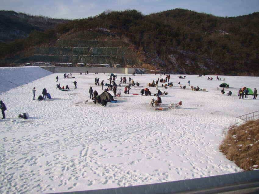 경북 군위군에 위치한 저희 가계에서 20분거리가족단위의빙어낚시장소내의지어의지…에서 주말여행을 (조황조행기 - 낚시점조황)