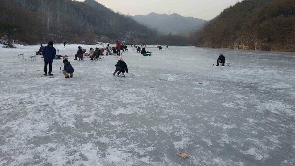 주말 빙어낚시 비가 오지만 얼음은 이상없습니다 (조황조행기 - 낚시점조황)