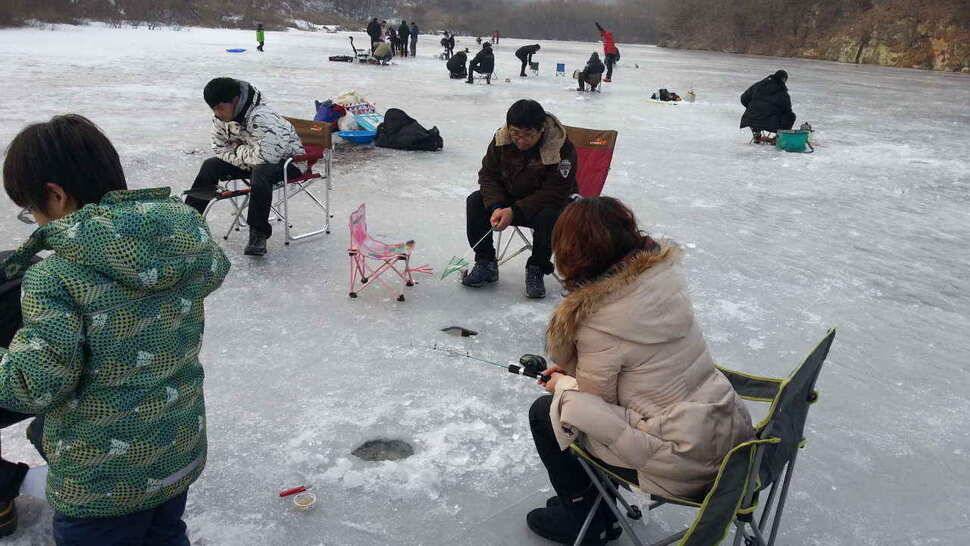 주말 빙어낚시 비가 오지만 얼음은 이상없습니다 (조황조행기 - 낚시점조황)