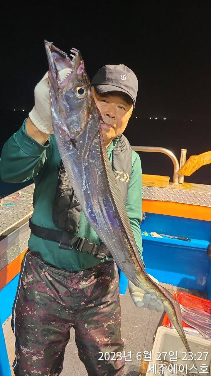 제주에이스호27일대갈치조황입니다 전좌석봉돌투등기장착무료이용 (조황조행기 - 바다선상조황)