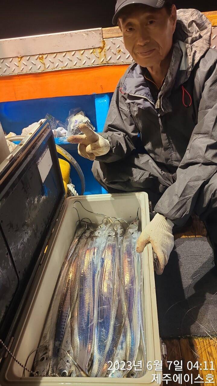 제주에이스호6일대갈치조황입니다전좌석봉돌투승기 무료이용 (조황조행기 - 바다선상조황)