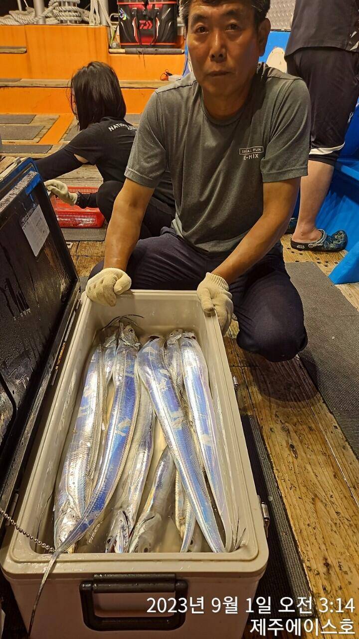 제주에이스호31일전원쿨러가득 갈치조황입니다문의0103548347201038603472 (조황조행기 - 바다선상조황)