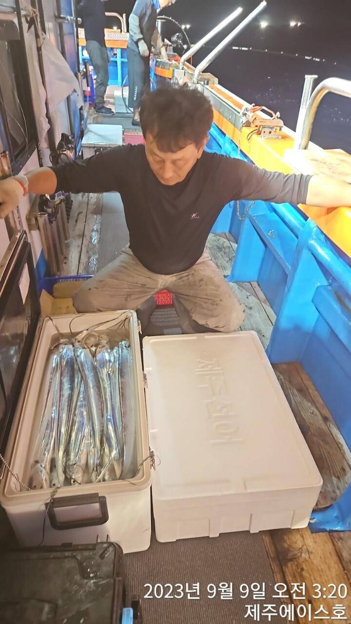 주에이스호8일갈치가 풍년입니다문의01035483472 01038603472 (조황조행기 - 바다선상조황)