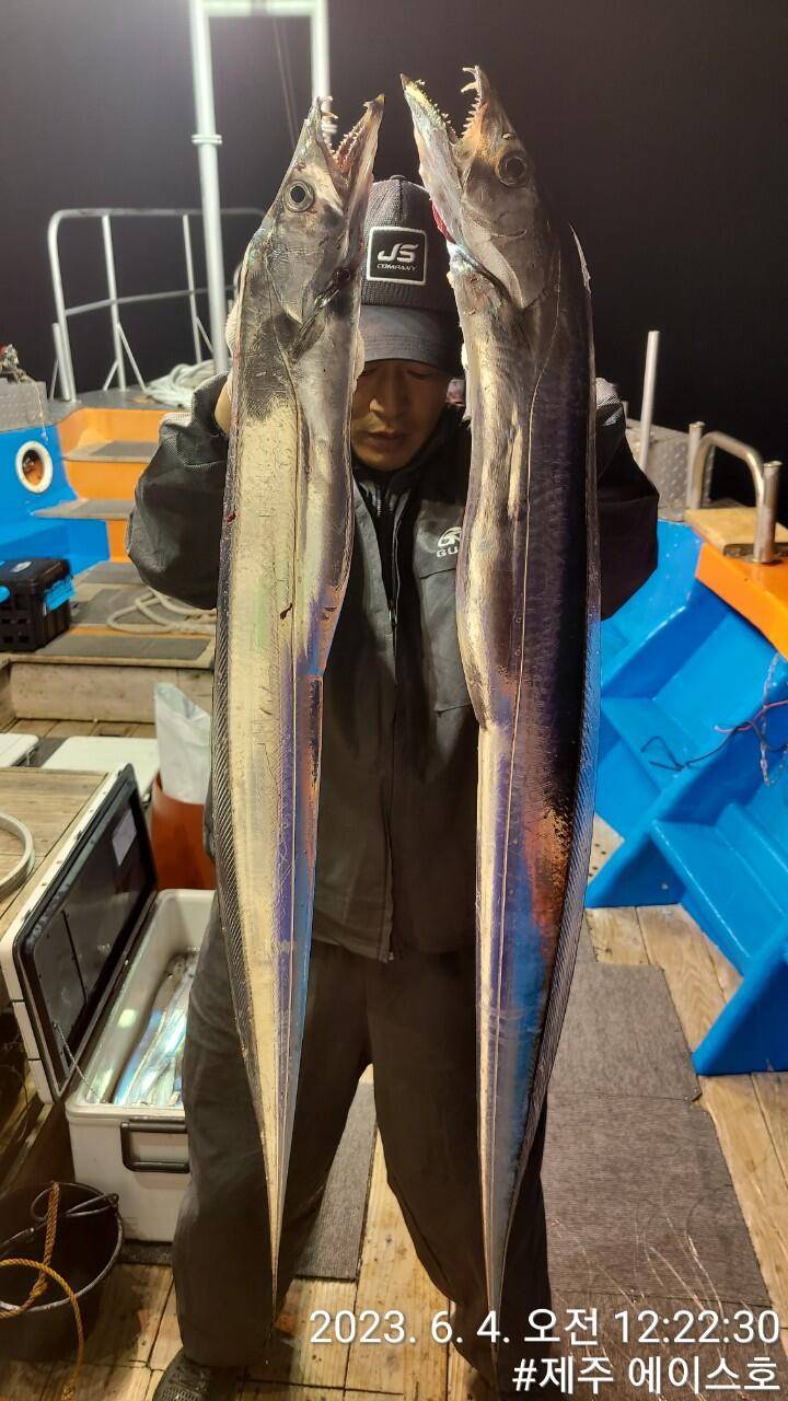 제주에이스호3일기분좋은대갈치조황입니다전좌석봉돌투승기장착무료이용 (조황조행기 - 바다선상조황)
