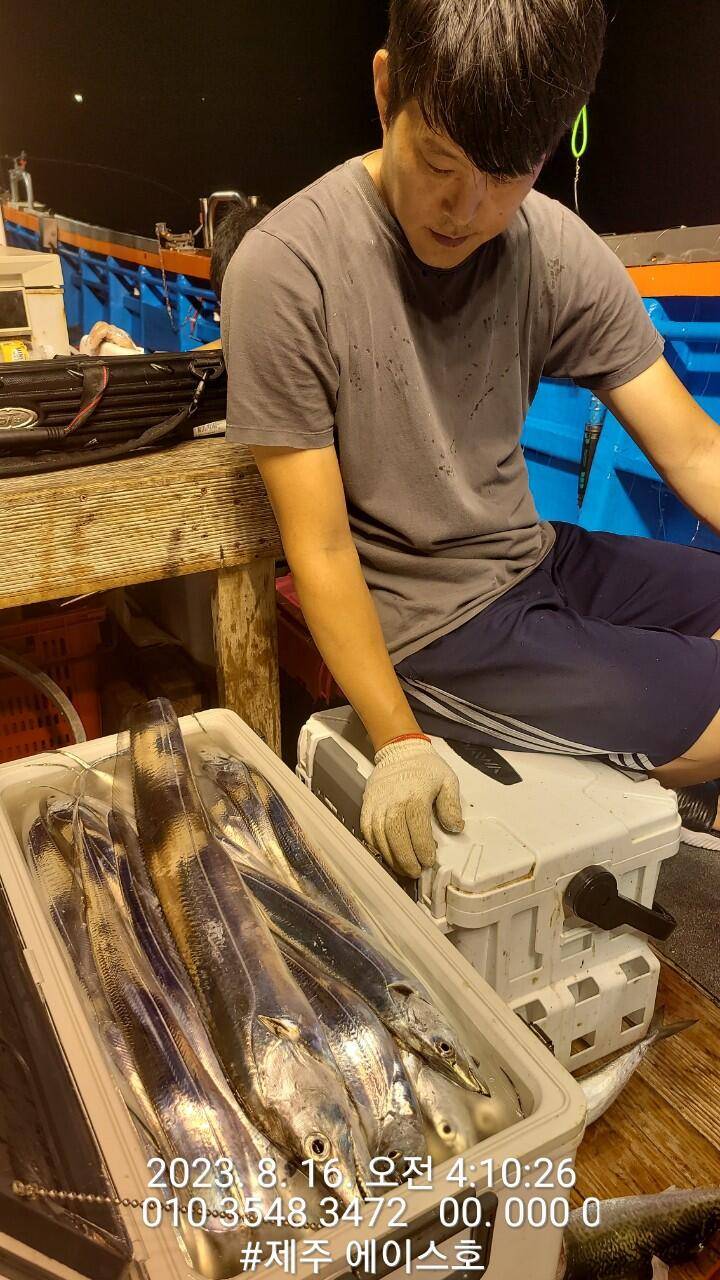 제주에이스호15일갈치조황입니다문의01035483472 전좌석봉돌투승기장착 무료이용12석운영 (조황조행기 - 바다선상조황)