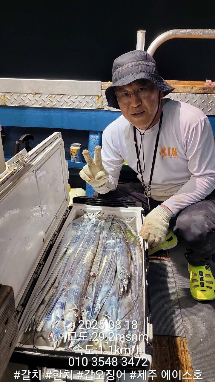 제주에이스호8월17일제주갈치조황입니다010 35483472010 3860 3472977톤22인승14석운 (조황조행기 - 바다선상조황)