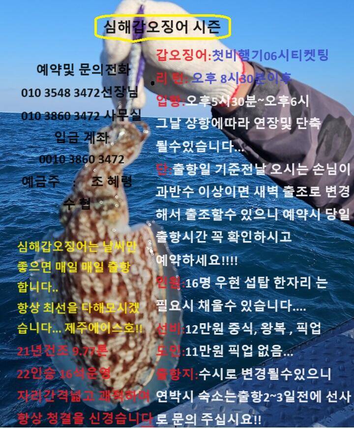 제주에이스호23일갑돌이조황입니다977톤22인승 16석운영 문의0103548347201038603472 (조황조행기 - 바다선상조황)