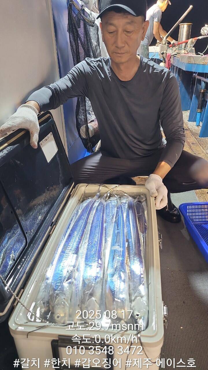 제주에이스호8월16일제주갈치조황입니다010 35483472010 3860 3472977톤22인승14석운 (조황조행기 - 바다선상조황)