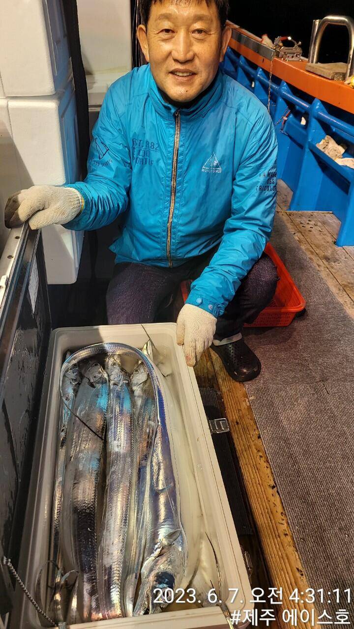제주에이스호6일대갈치조황입니다전좌석봉돌투승기 무료이용 (조황조행기 - 바다선상조황)
