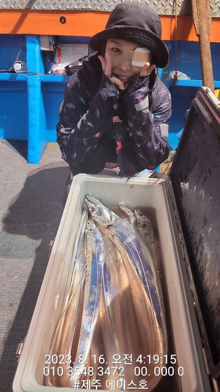 제주에이스호15일갈치조황입니다문의01035483472 전좌석봉돌투승기장착 무료이용12석운영 (조황조행기 - 바다선상조황)