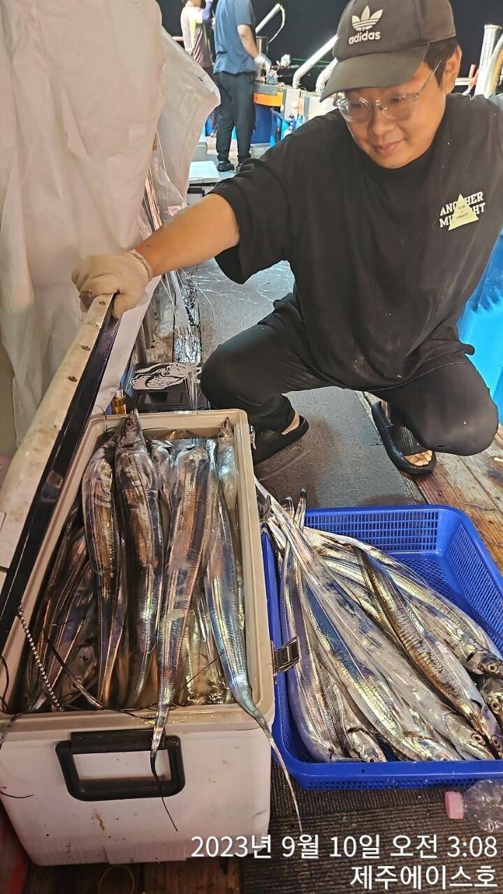 에이스호 제주에이스호9일씨알좋고쿨러가득갈치조황입니다문으0103548347201038603472 (조황조행기 - 바다선상조황)